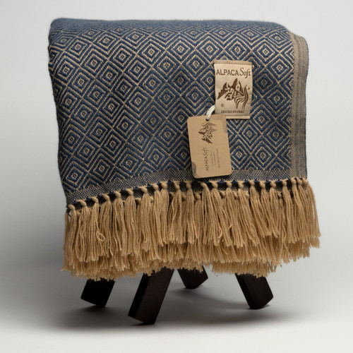 Alpaka wolldecke blau - wolldecke,
